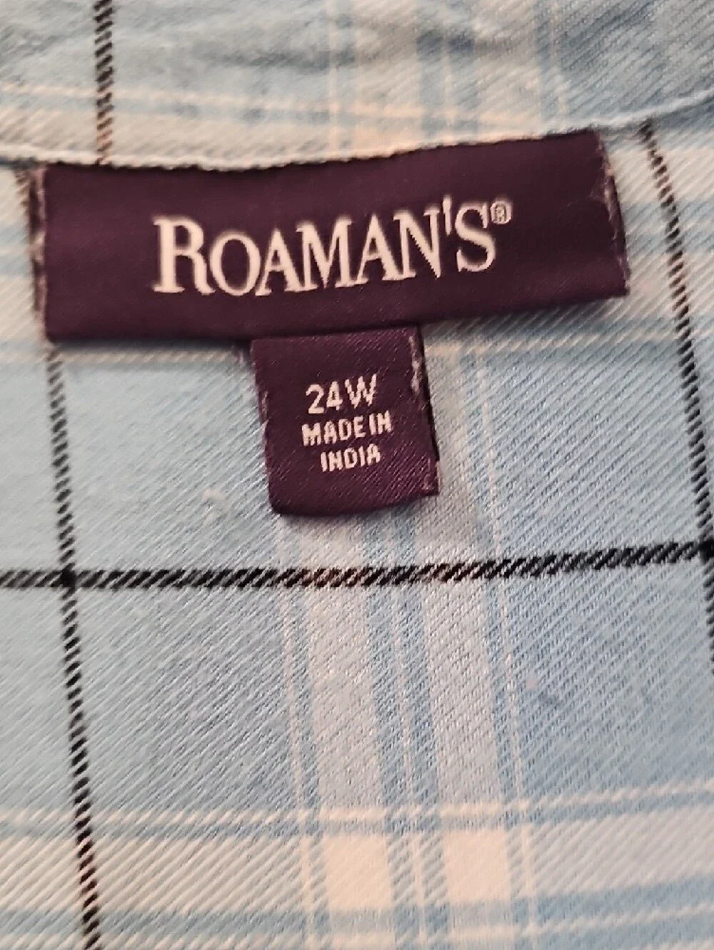 Roaman's Light Blue Plaid Tunic with Floral Embroidery - Picture 4 of 5